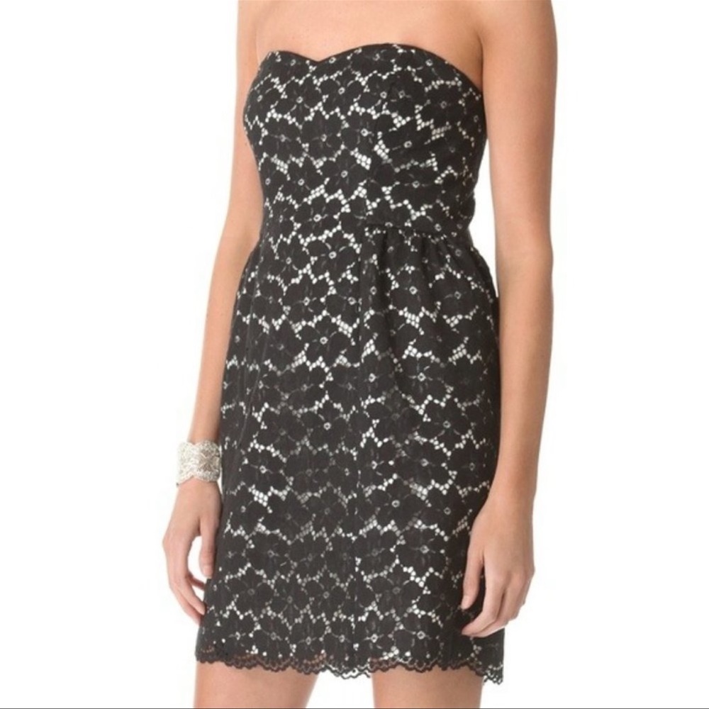 Anthropologie Shoshanna Black White Lace Sleeveless Sweetheart Sheath Dress L 10